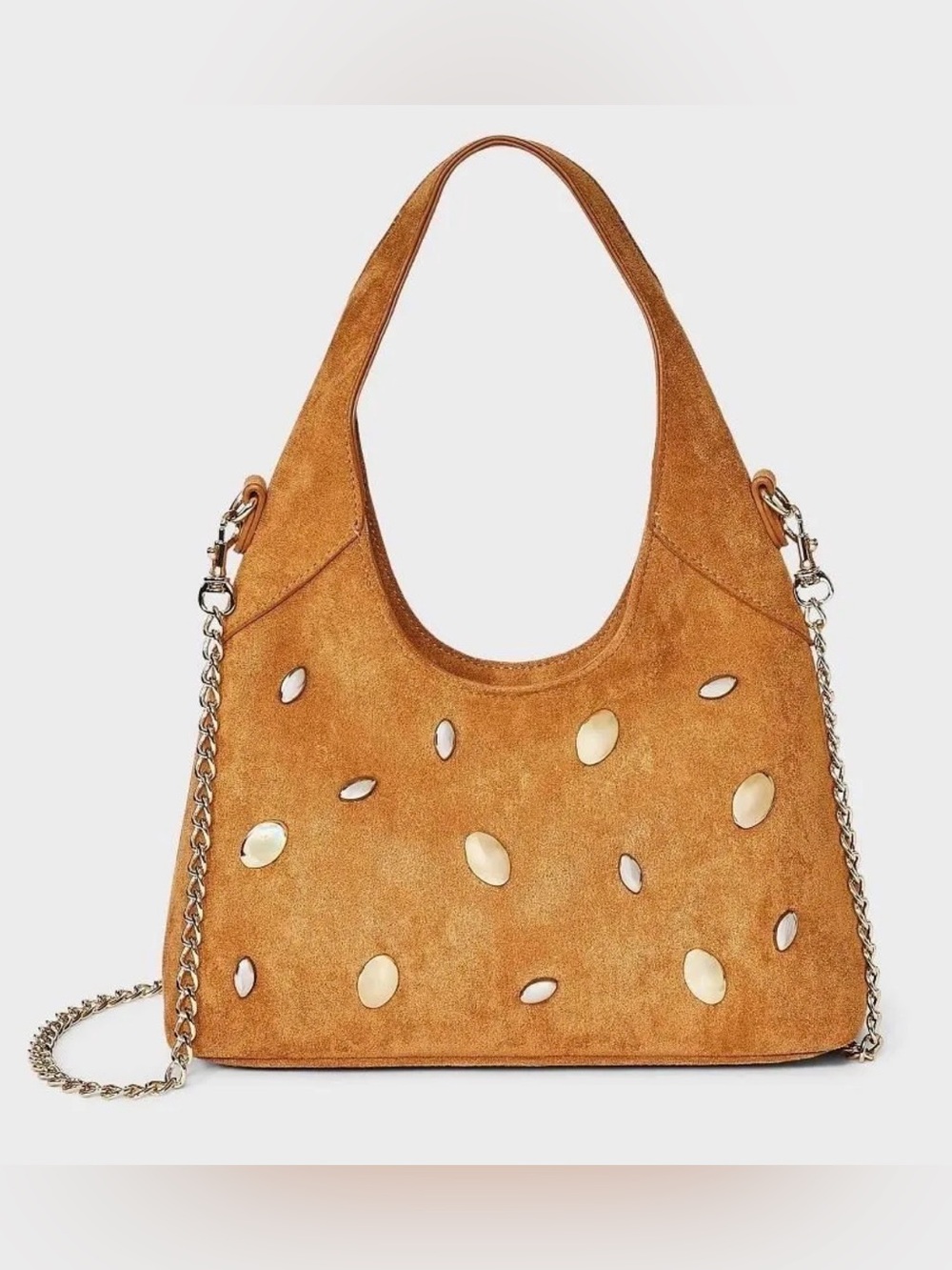 Faux Suede Mini Studded Slouchy Chain
Handbag - Universal Thread Tan
New w/ Tag